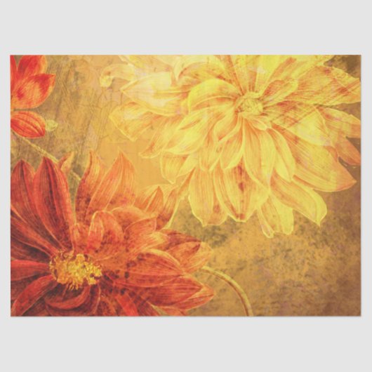 Blumengrunge Orange Dekoupage Tissue Paper Seidenpapier (Vorderseite)