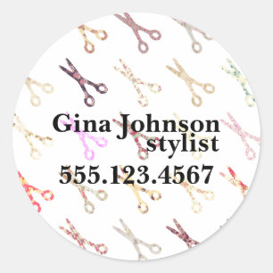 Blumengürtel-Schere bunt Haarstylistin Blume Runder Aufkleber