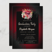 Blumengymnastikkappe, schwarze Tropfen dunkelrot Einladung (Vorne/Hinten)