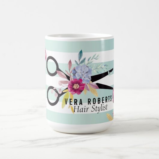 Blumenhaar-Stylist Gold-Schere & Beauty gestreift Kaffeetasse (Mittel)