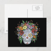 Blumenhaar Zucker Schädel Postkarte (Vorne/Hinten)