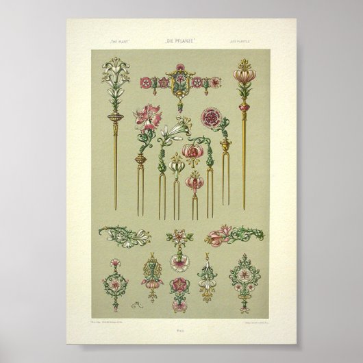 Blumenhaare im Jugendstil Viktorianische Edelstein Poster (Vorne)