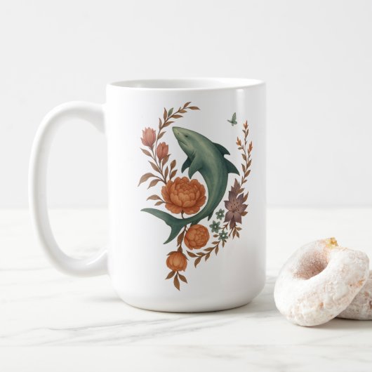 Blumenhaie Harmonie - Natur und Meeresfusion Kunst Kaffeetasse (Mit Donut)