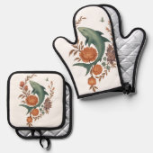 Blumenhaie Harmonie - Natur und Meeresfusion Kunst Ofenhandschuh & Topflappen-Set (Vorderseite/Rückseite)