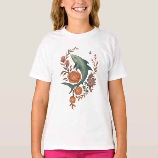 Blumenhaie Harmonie - Natur und Meeresfusion Kunst T-Shirt (Vorderseite)