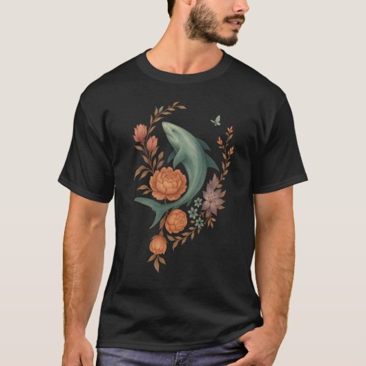 Blumenhaie Harmonie - Natur und Meeresfusion Kunst T-Shirt (Vorderseite)