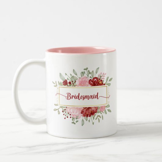 Blumenhain, Aquarell, rot und rosa Blume Zweifarbige Tasse (Links)