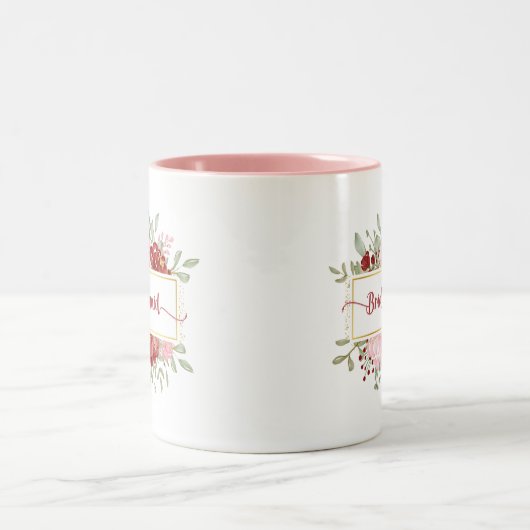 Blumenhain, Aquarell, rot und rosa Blume Zweifarbige Tasse (Mittel)