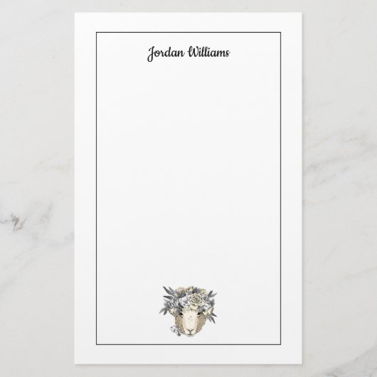 Blumenhalo-Schafe | addieren Ihren Namen Briefpapier (Vorderseite)