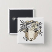 Blumenhalo-Schafe Button (Vorne & Hinten)