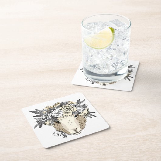 Blumenhalo-Schafe Rechteckiger Pappuntersetzer (Vor Ort)