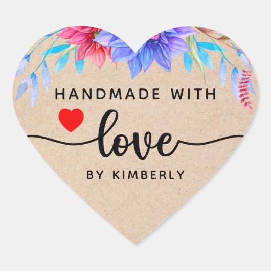 Blumenhandgefertigt mit Liebe-Heftaufkleber Herz-Aufkleber (Vorderseite)