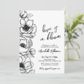 Blumenhandgezogenes weißes Brautparty Einladung (Stehend Vorderseite)