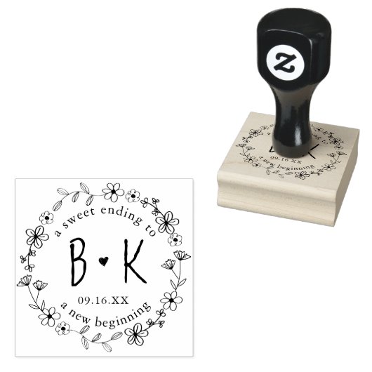 Blumenhandkraut-Monogramm Datum Hochzeit Gummistempel (Stempel)