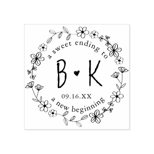 Blumenhandkraut-Monogramm Datum Hochzeit Gummistempel (Prägung)