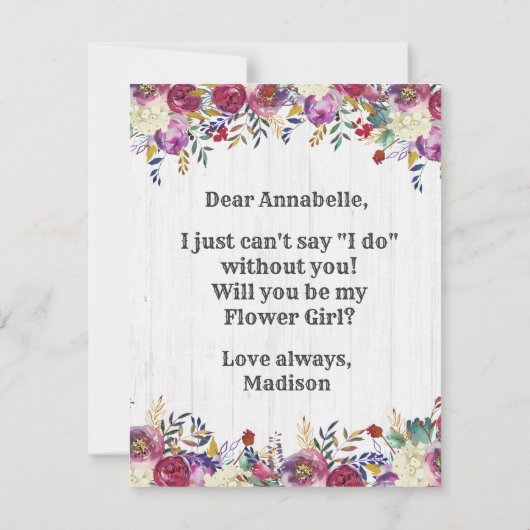 Blumenhändler werden mein Blumenmädchen sein Einladung (Rückseite)