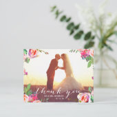 Blumenhandschrift 2 Foto Hochzeit Danke Postkarte (Stehend Vorderseite)