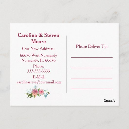 Blumenhandschrift "Wir haben uns bewegt" Postkarte (Rückseite)