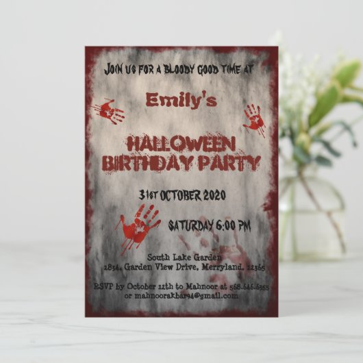 Blumenhandschuhe Vintagen Halloween Geburtstag Einladung (Stehend Vorderseite)