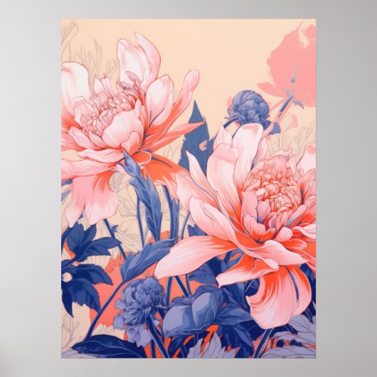 Blumenharmonie: Eine Symphonie aus Rosa und Blau Poster (Vorne)