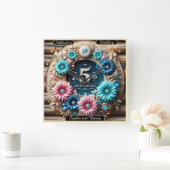 Blumenharmonie: Perfekte Jubiläumsdesign-Idee Quadratische Wanduhr (Zuhause)