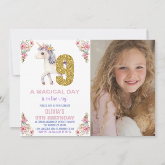 Blumenharmonika zum Geburtstag Einladungen mit Fot (Vorderseite)