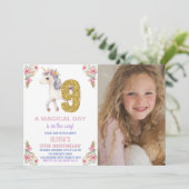 Blumenharmonika zum Geburtstag Einladungen mit Fot (Stehend Vorderseite)