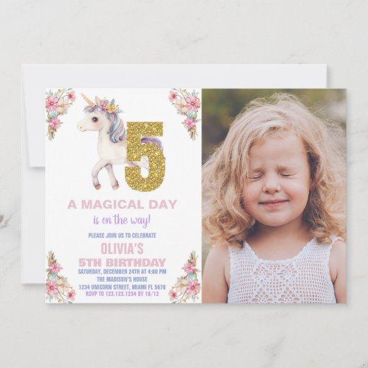 Blumenharmonika zum Geburtstag Einladungen mit Fot (Vorderseite)