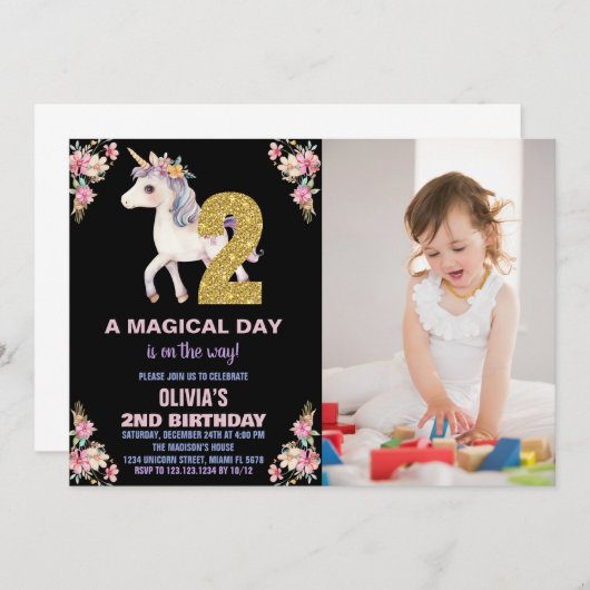 Blumenharmonika zum Geburtstag Einladungen mit Fot (Vorne/Hinten)