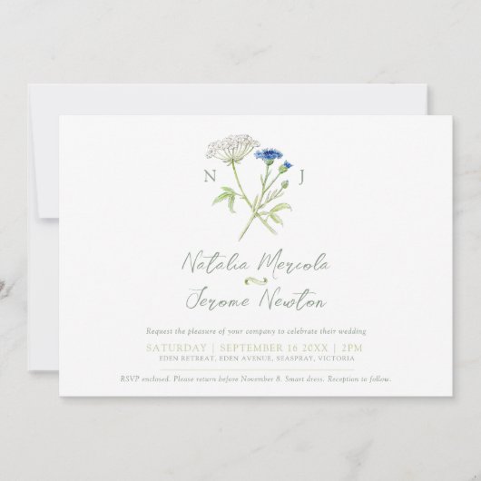 Blumenhartkraut, botanisch-weiße Hochzeit Einladung (Vorderseite)