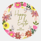 Blumenhase Frohe Ostern Frühlingsgeschenk Runder Aufkleber (Vorderseite)