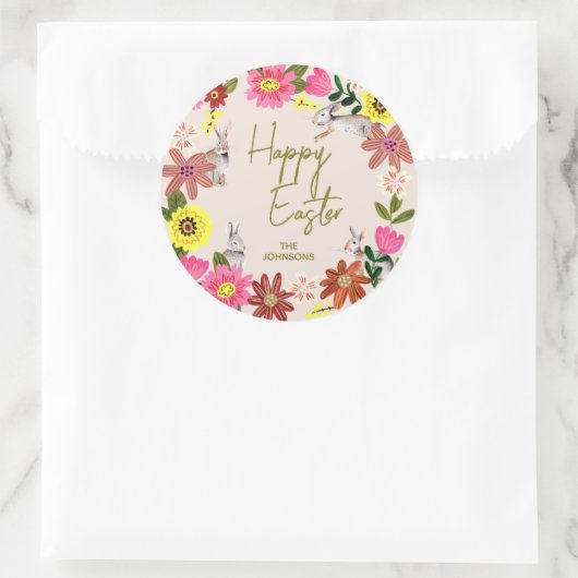 Blumenhase Frohe Ostern Frühlingsgeschenk Runder Aufkleber (Tasche)