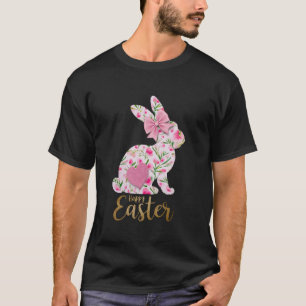 Blumenhase Frohe Ostern Schleife Herz Damen Kinder T-Shirt