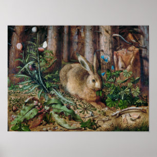 Blumenhase Kunst Wald Vintage Poster