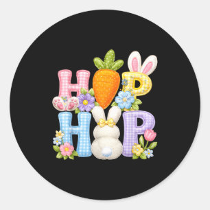 Blumenhase Patchwork Ostertag Hip-Hop Frühling Runder Aufkleber