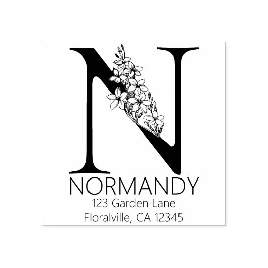 Blumenhauptbuchstabe - N - Gummistempel (Prägung)