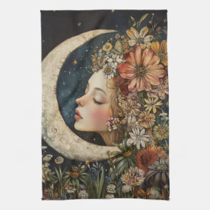 Blumenhaut und Crescent Moon 2 Geschirrtuch
