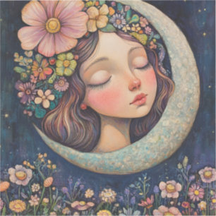 Blumenhaut und Crescent Moon Aufkleber