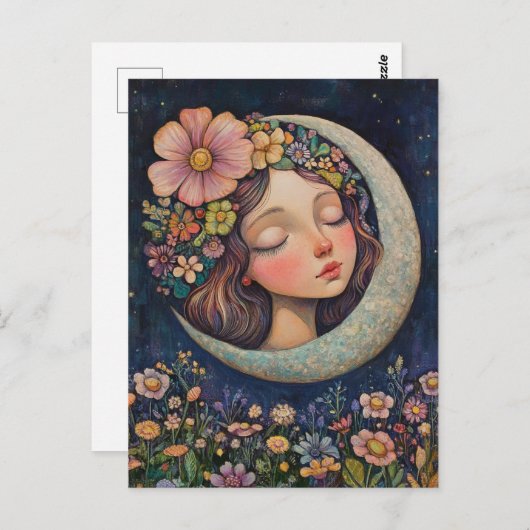Blumenhaut und Crescent Moon Postkarte (Vorne/Hinten)