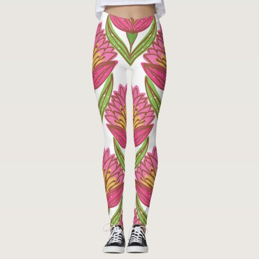 Blumenhelligkeit: Rot weiß Vintag. Leggings (Vorderseite)