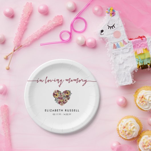 Blumenherz auf Gedächtnisfeier Pappteller (Party)