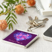 Blumenherz auf Lila Schlüsselanhänger mit benutzer (Seite)