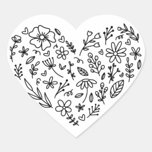 Blumenherz-Aufkleber, Blume, Wildblumen Botanik Herz-Aufkleber