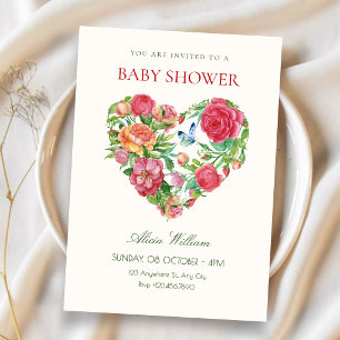 Blumenherz-Babyparty Einladung