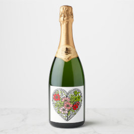 Blumenherz Champagnerflaschenetikett Schaumweinetikett