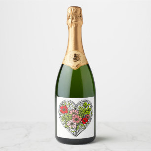 Blumenherz Champagnerflaschenetikett Schaumweinetikett