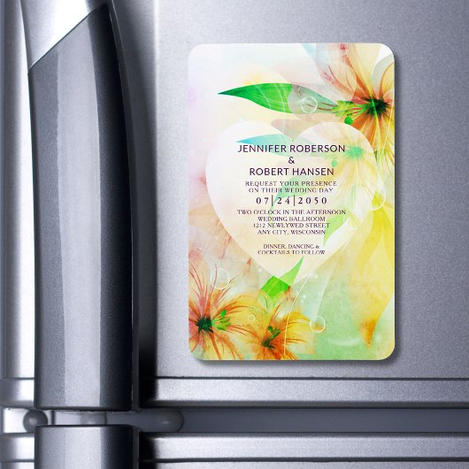 Blumenherz-Dewdrops Gelber Hibiskus Wed Einladung Magnet