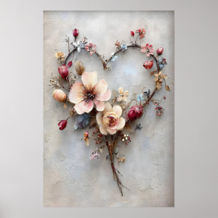 Blumenherz-Druck, Valentinstag Romantische Liebe Poster