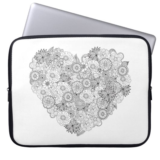 Blumenherz-Gekritzel Laptopschutzhülle (Vorderseite)