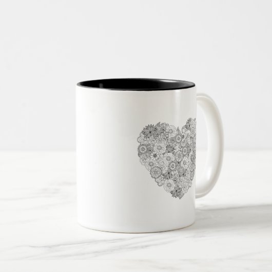 Blumenherz-Gekritzel Zweifarbige Tasse (VorderseiteRechts)